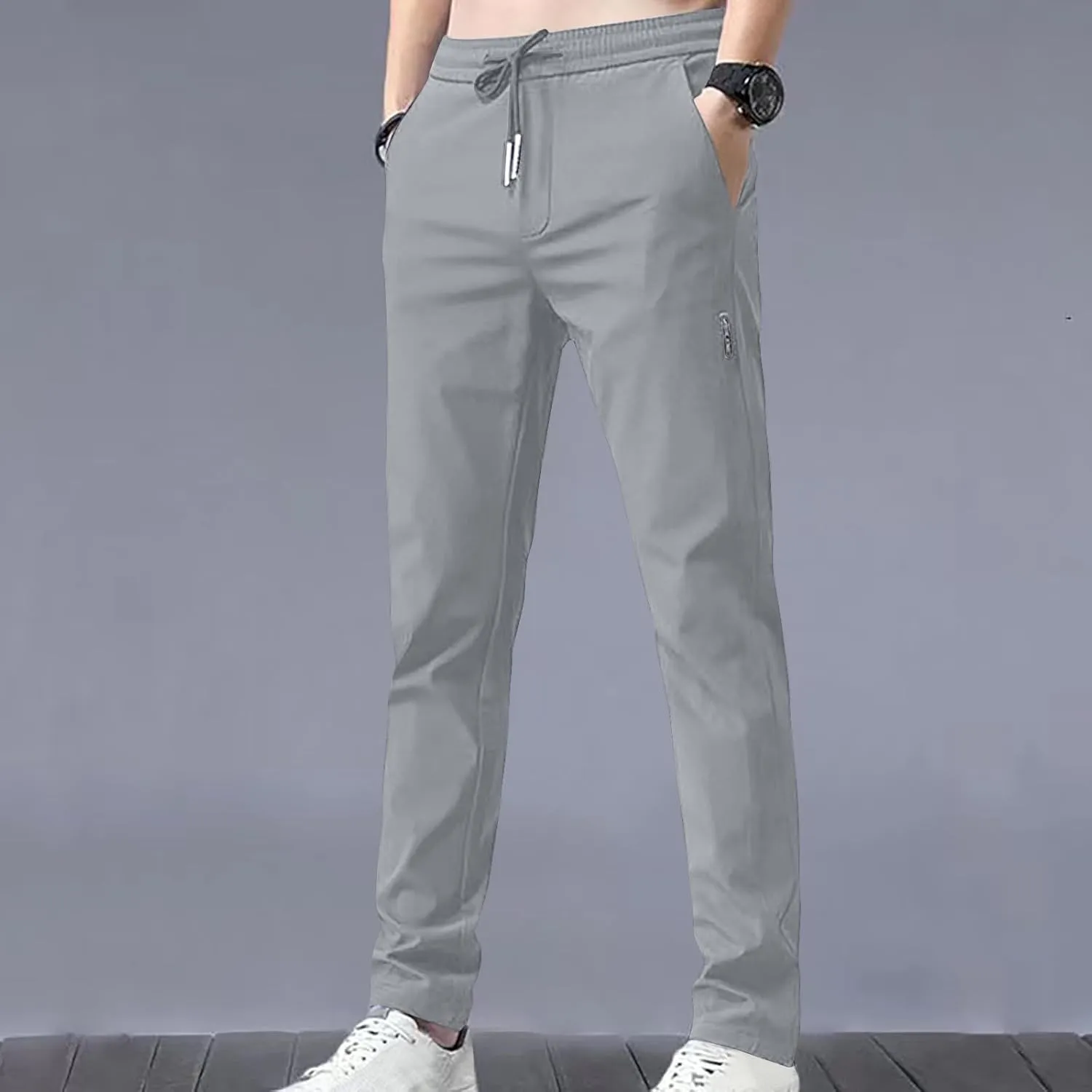 Men's Slim Fit Pants 2024 Casual Lightweight Thin Comfy Chino Pants Drawstring Classic Workout Going Out Work Trousers