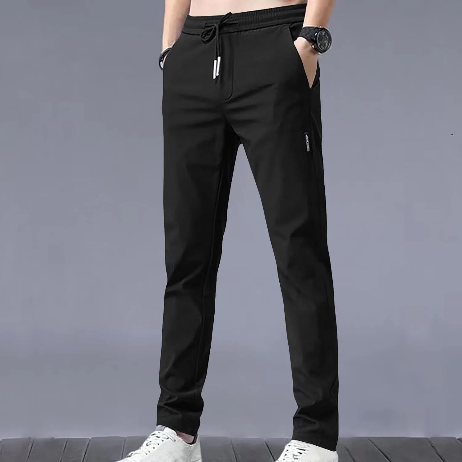 Men's Slim Fit Pants 2024 Casual Lightweight Thin Comfy Chino Pants Drawstring Classic Workout Going Out Work Trousers