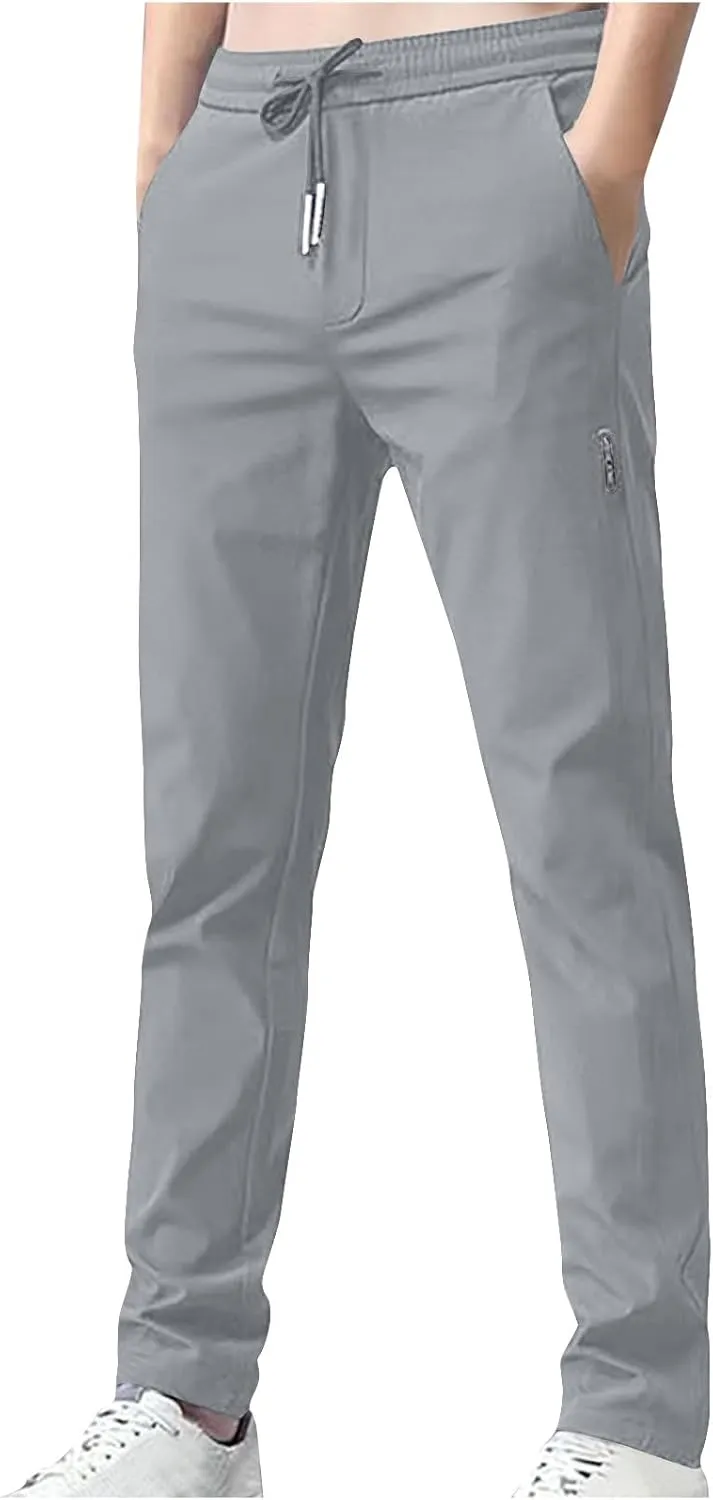Men's Slim Fit Pants 2024 Casual Lightweight Thin Comfy Chino Pants Drawstring Classic Workout Going Out Work Trousers