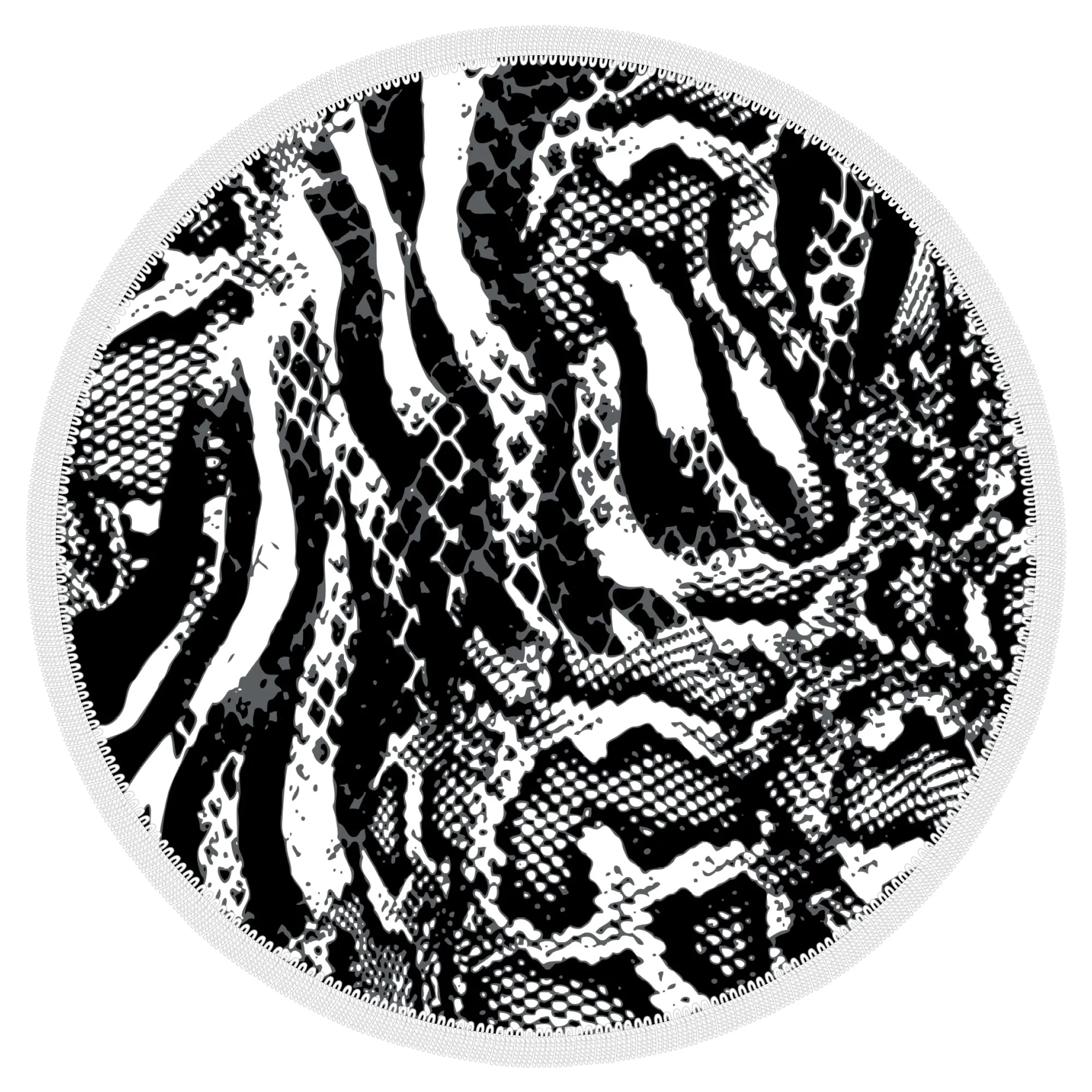Microfibre Round Printed Towel - Black & White Snake