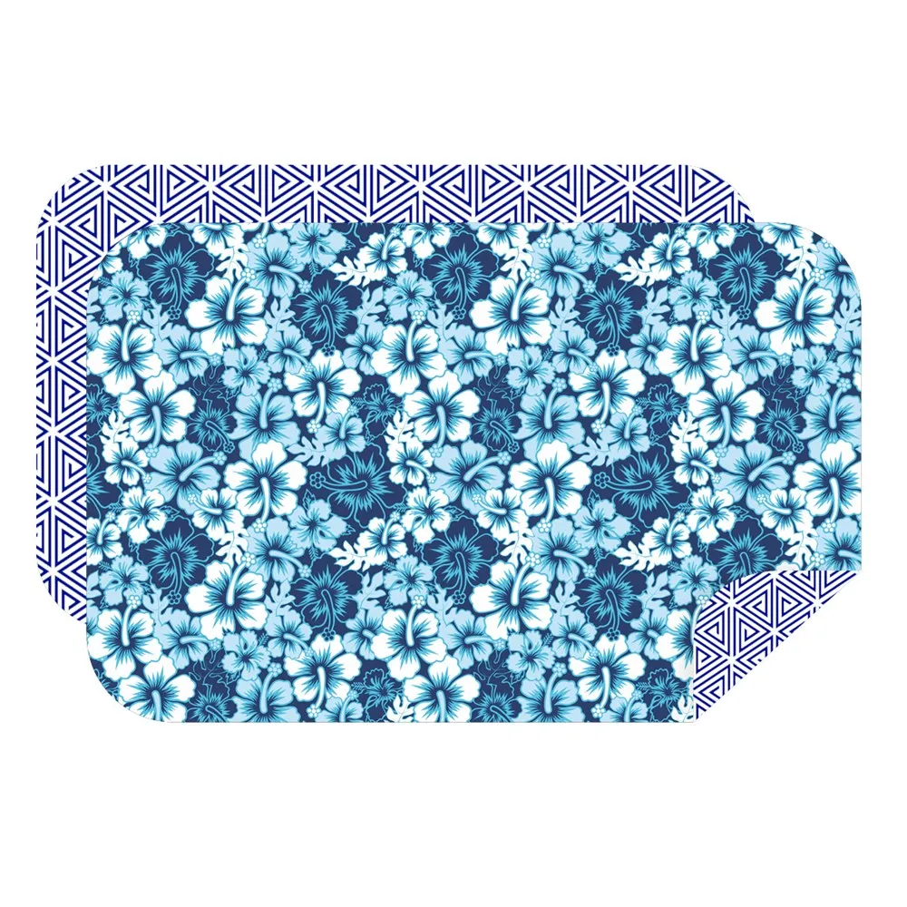 Microfibre XL Double Sided Printed Towel - Blue Hibiscus Pattern