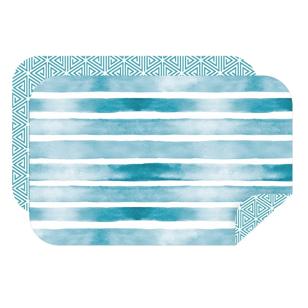 Microfibre XL Double Sided Printed Towel - Distressed Light Seablue Stripe