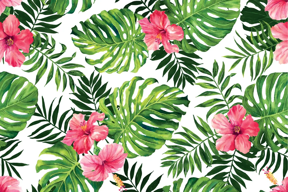Microfibre XL Printed Towel - Pink Hibiscus Leaves