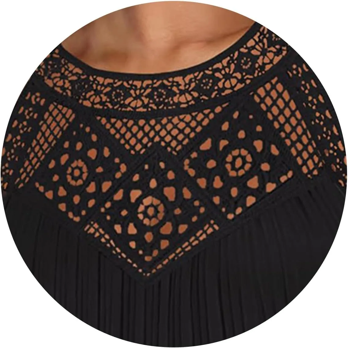 Mini Dresses for Women Summer Round Neck Sleeveless Tank Dress Trendy Loose Hollow Out Pleated Hem Beach Sundress