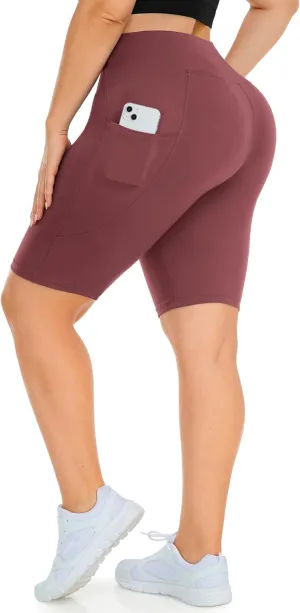 MOREFEEL Plus Size 8" Biker Shorts with Pockets for Women  High Waisted Tummy Control Black Yoga Shorts (XL-4XL)