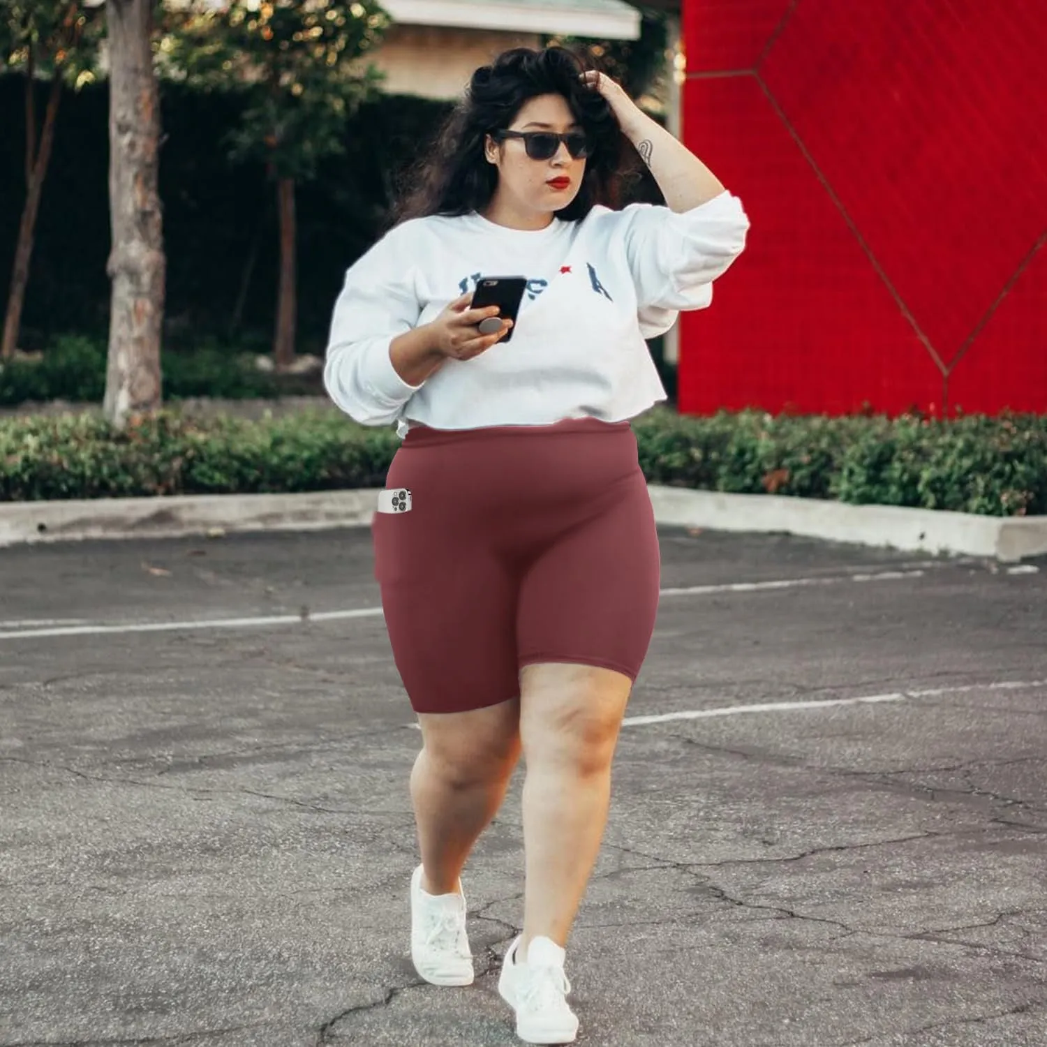 MOREFEEL Plus Size 8" Biker Shorts with Pockets for Women  High Waisted Tummy Control Black Yoga Shorts (XL-4XL)