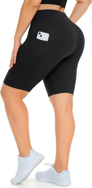MOREFEEL Plus Size 8" Biker Shorts with Pockets for Women  High Waisted Tummy Control Black Yoga Shorts (XL-4XL)