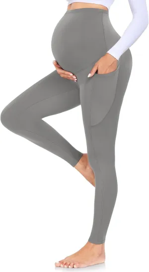 MOREFEEL Women's Maternity Leggings with Pockets Over The Belly Pregnancy Active Wear Workout Yoga Tights Pants