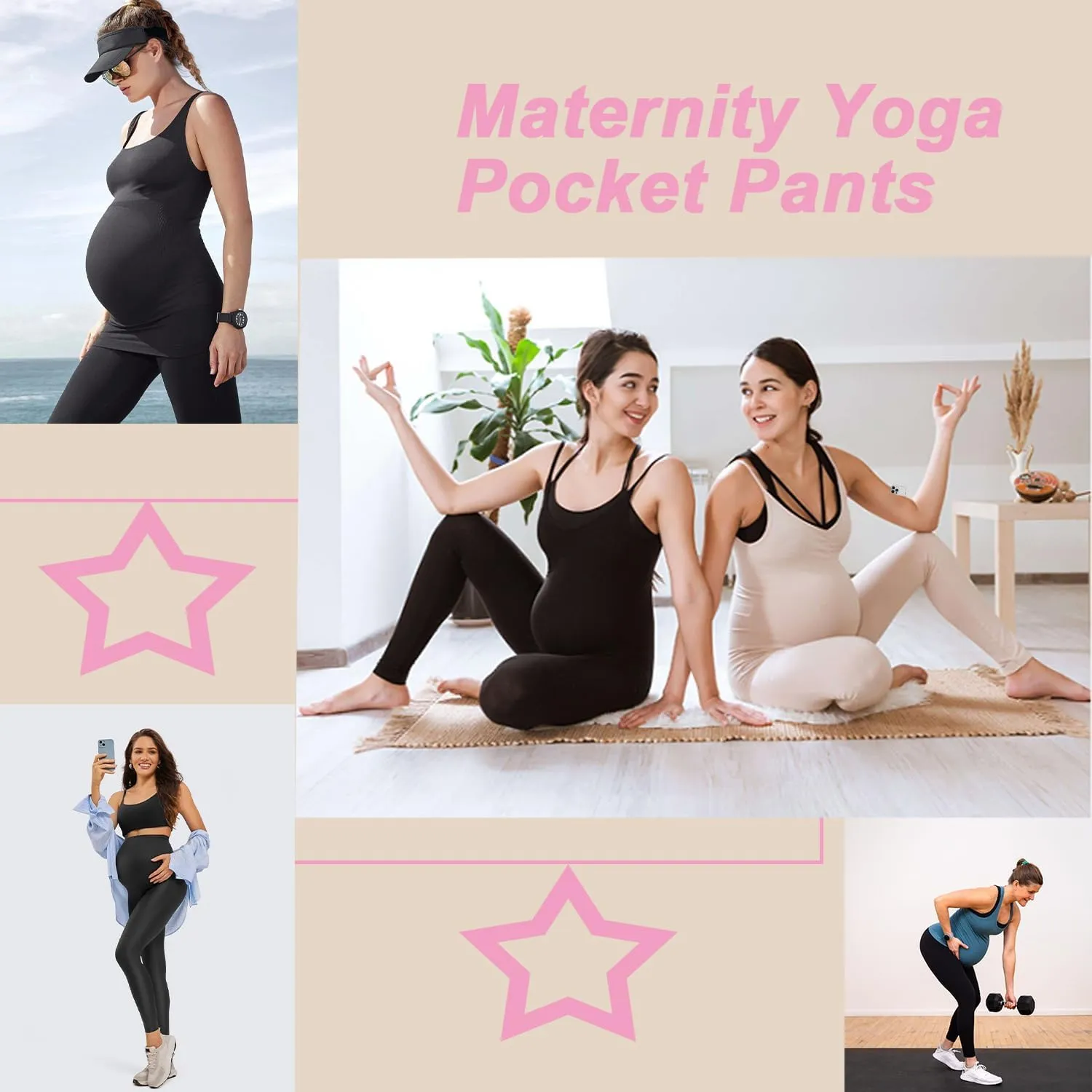 MOREFEEL Women's Maternity Leggings with Pockets Over The Belly Pregnancy Active Wear Workout Yoga Tights Pants