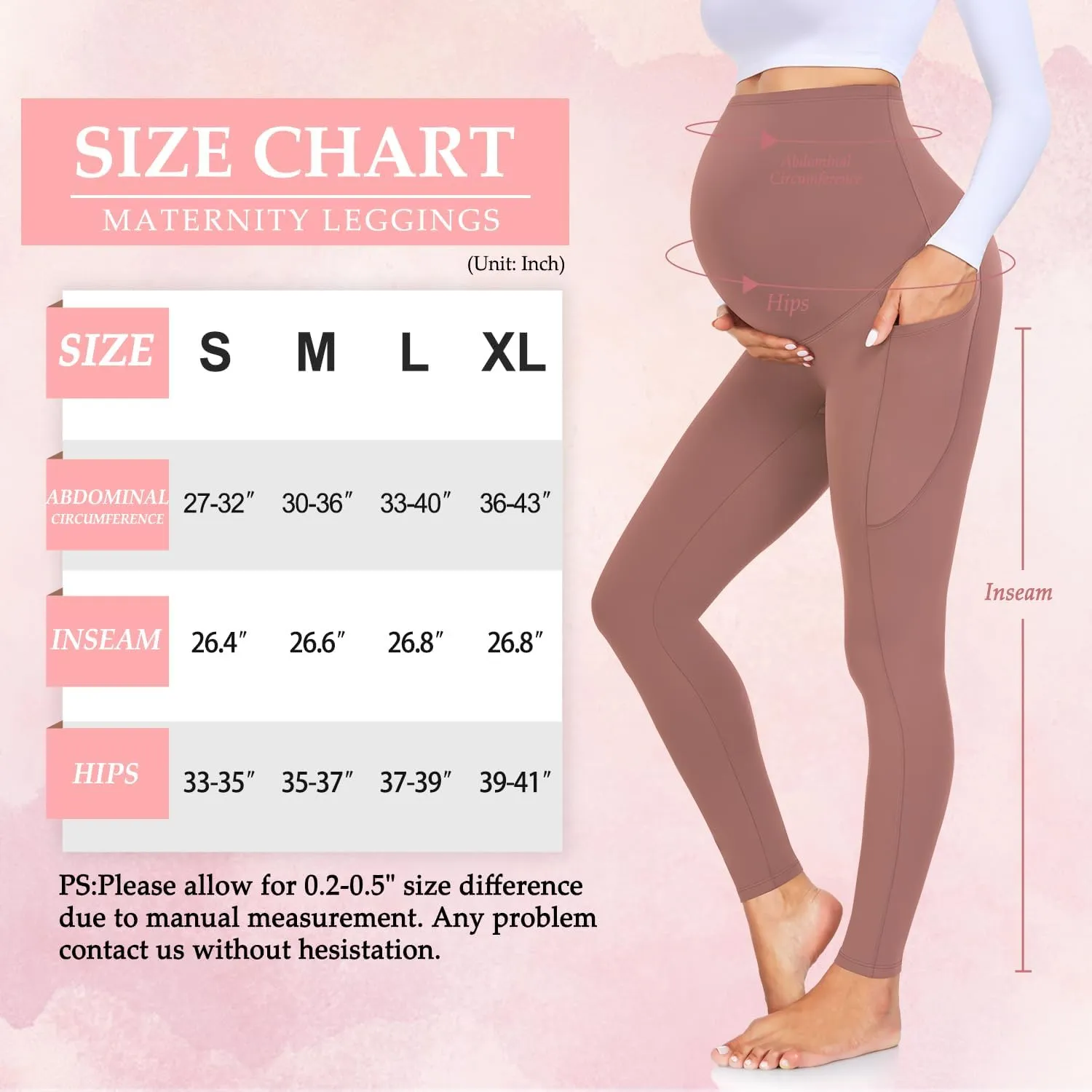MOREFEEL Women's Maternity Leggings with Pockets Over The Belly Pregnancy Active Wear Workout Yoga Tights Pants