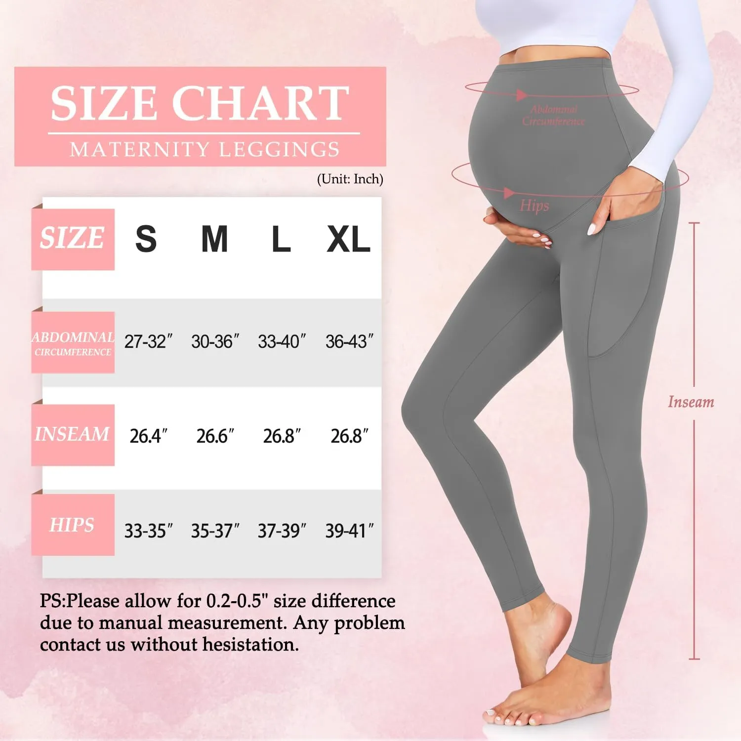 MOREFEEL Women's Maternity Leggings with Pockets Over The Belly Pregnancy Active Wear Workout Yoga Tights Pants