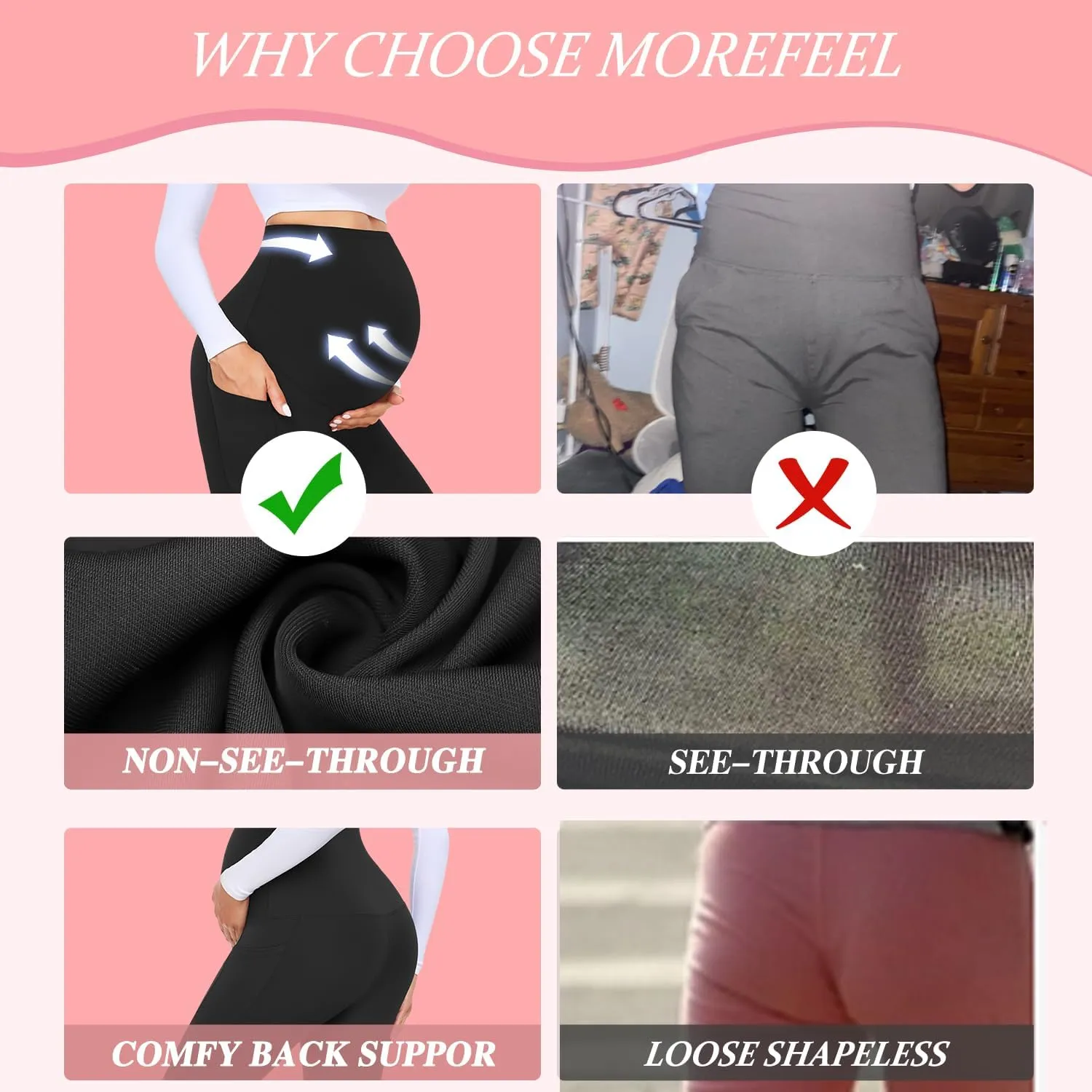 MOREFEEL Women's Maternity Leggings with Pockets Over The Belly Pregnancy Active Wear Workout Yoga Tights Pants