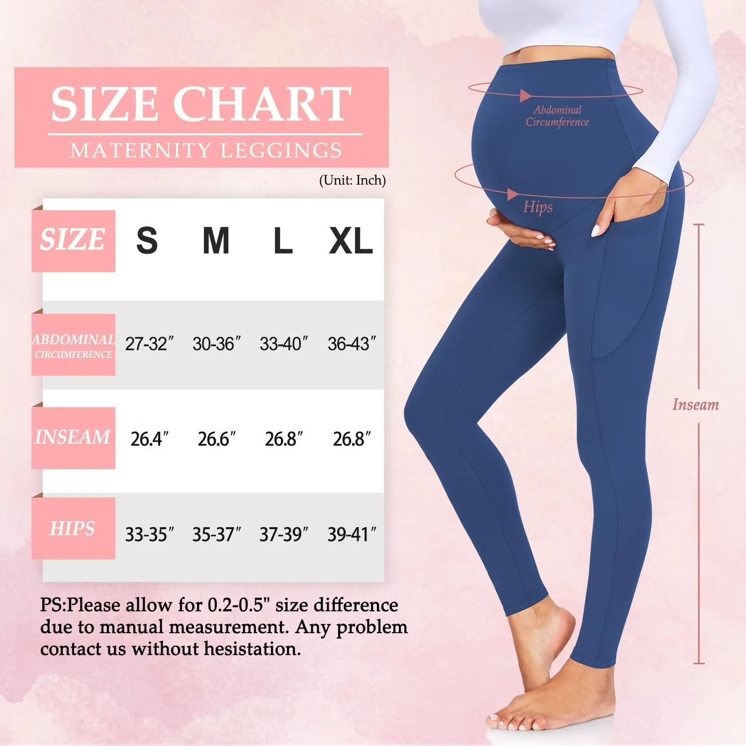 MOREFEEL Women's Maternity Leggings with Pockets Over The Belly Pregnancy Active Wear Workout Yoga Tights Pants