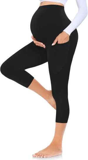 MOREFEEL Women's Maternity Leggings with Pockets Over The Belly Pregnancy Active Wear Workout Yoga Tights Pants