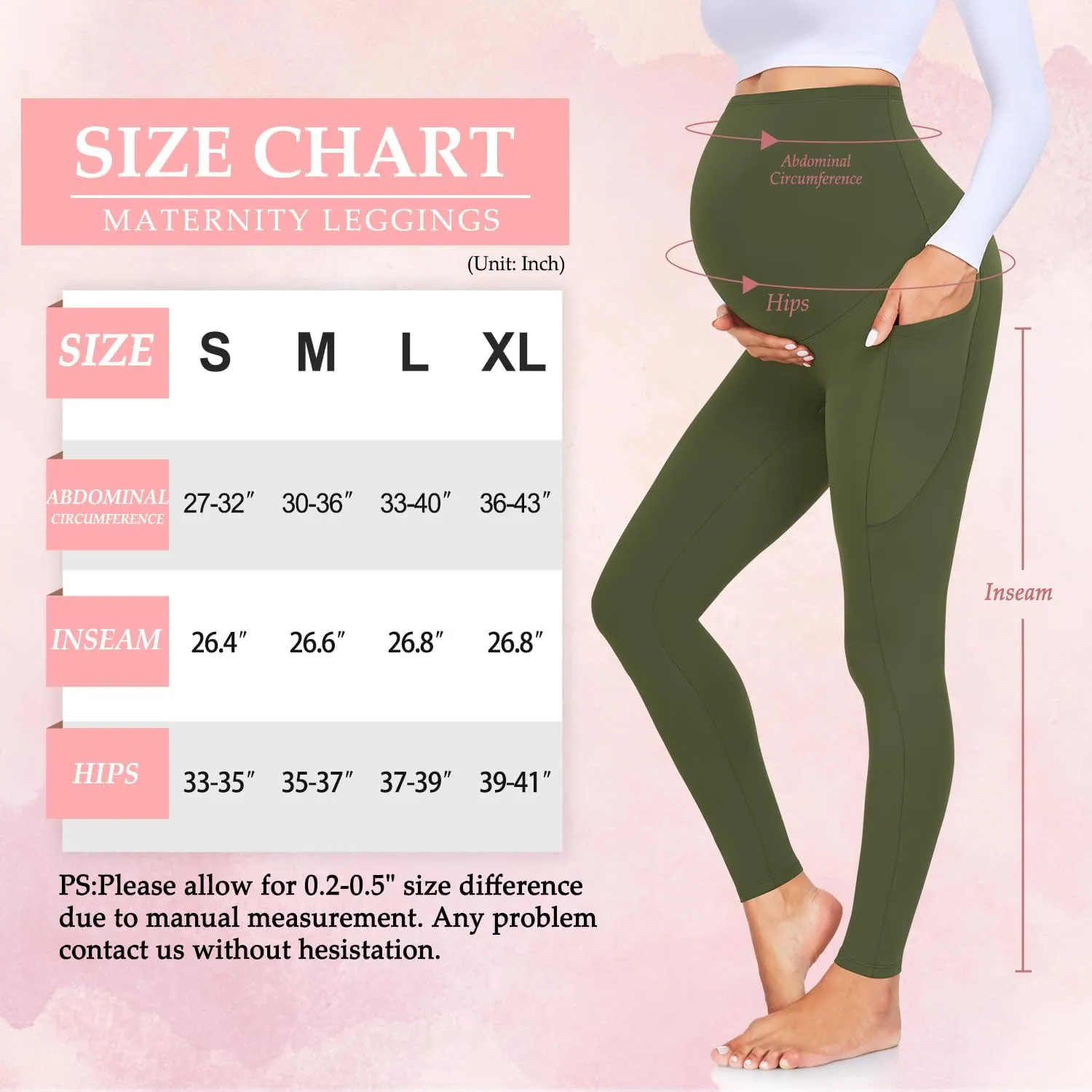 MOREFEEL Women's Maternity Leggings with Pockets Over The Belly Pregnancy Active Wear Workout Yoga Tights Pants