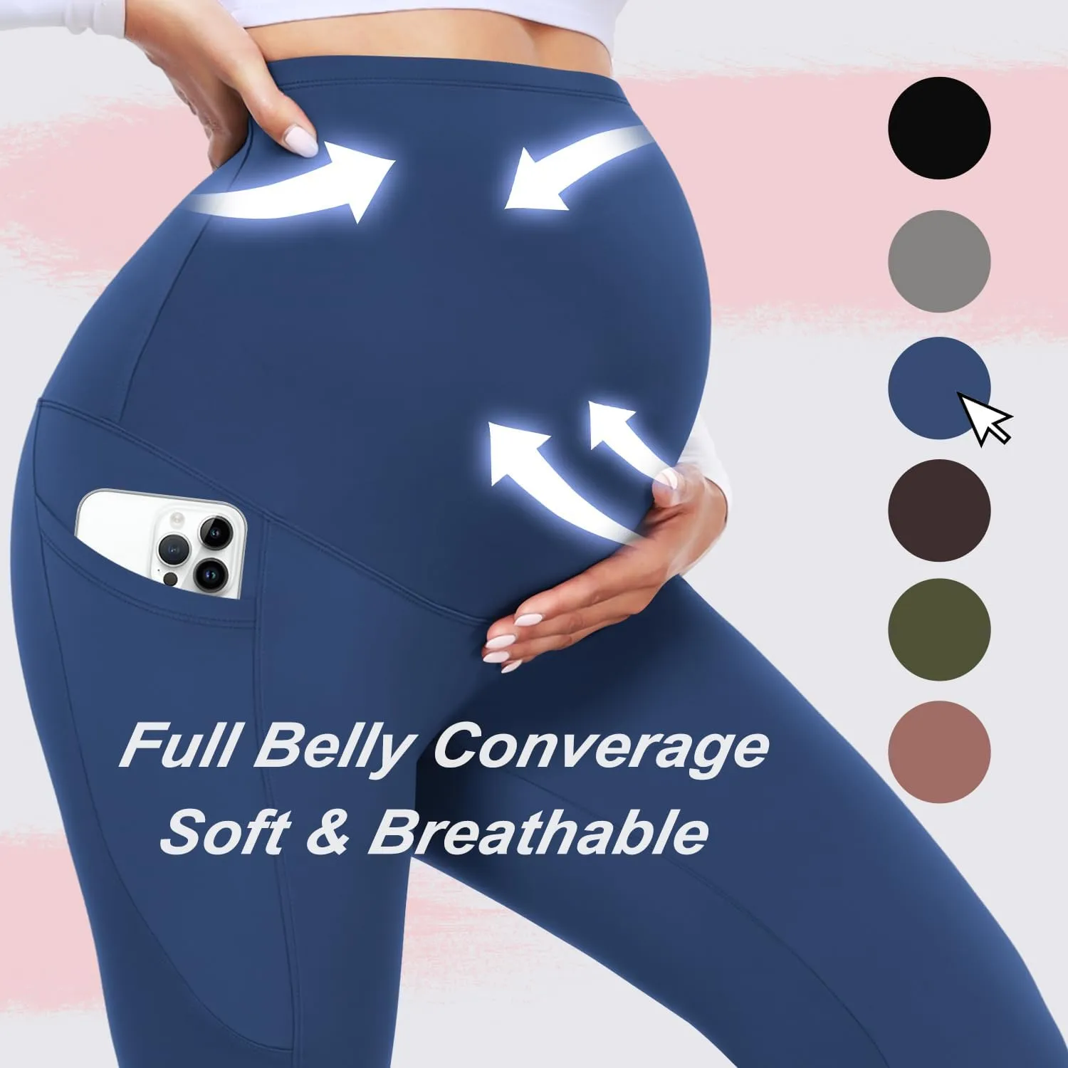 MOREFEEL Women's Maternity Leggings with Pockets Over The Belly Pregnancy Active Wear Workout Yoga Tights Pants