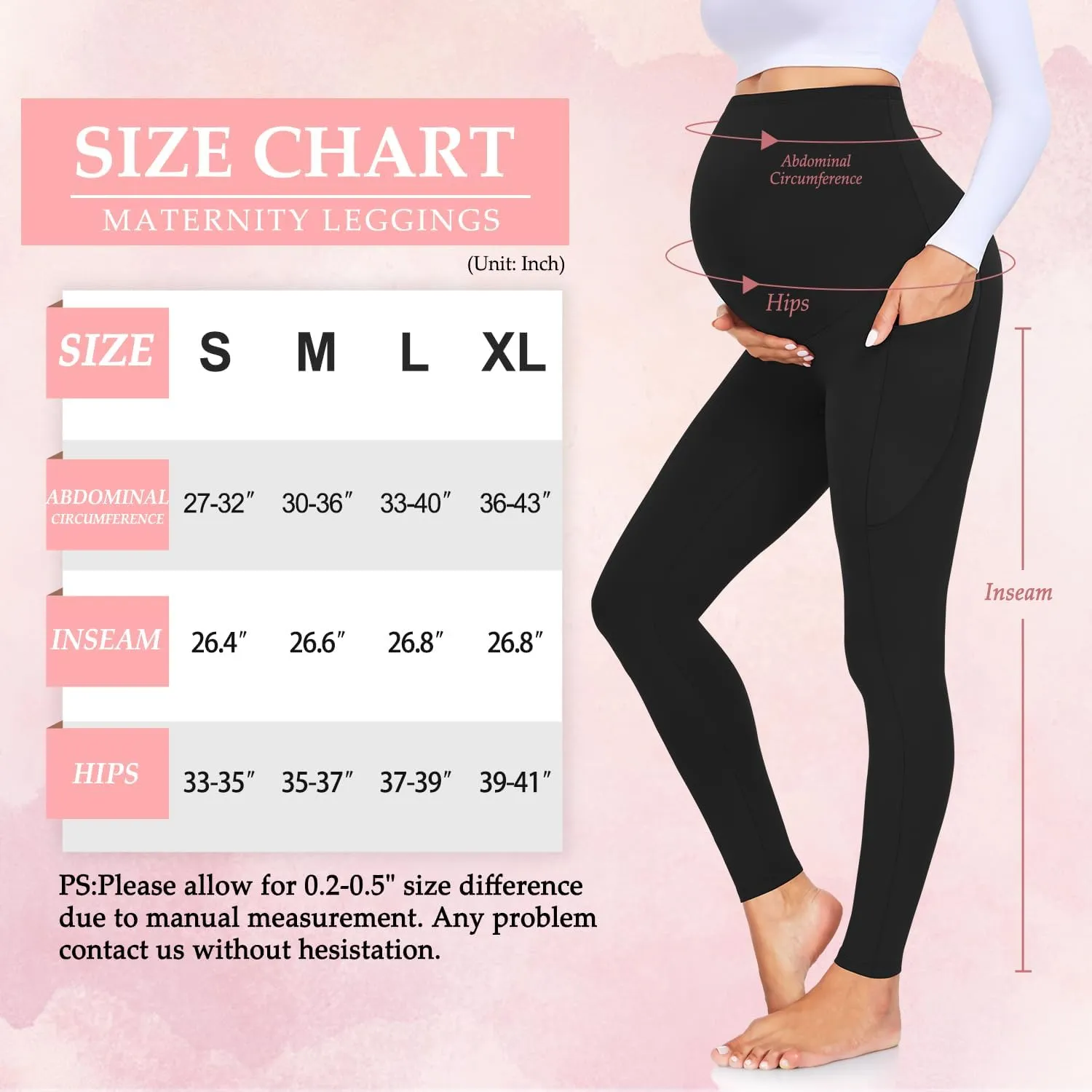 MOREFEEL Women's Maternity Leggings with Pockets Over The Belly Pregnancy Active Wear Workout Yoga Tights Pants