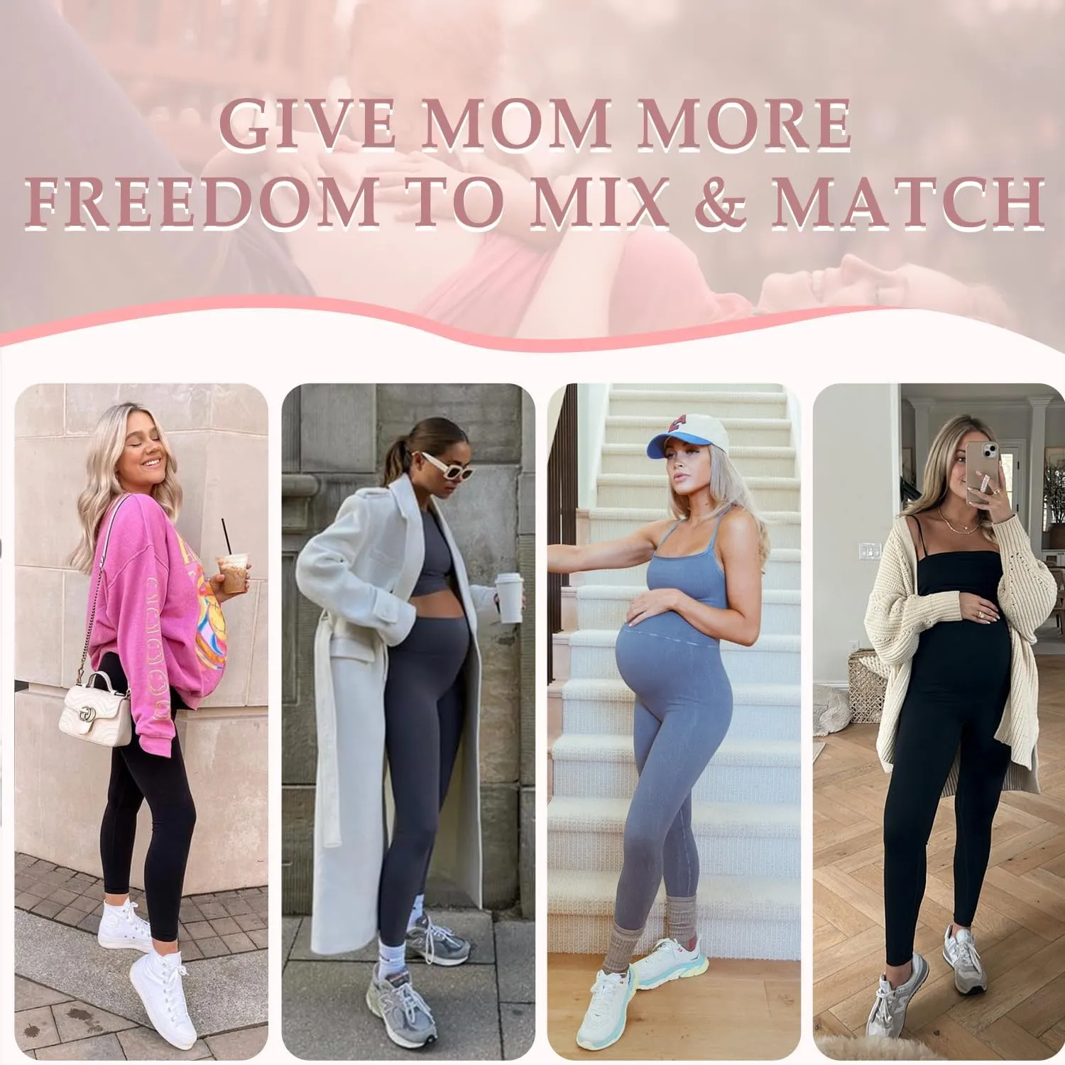 MOREFEEL Women's Maternity Leggings with Pockets Over The Belly Pregnancy Active Wear Workout Yoga Tights Pants