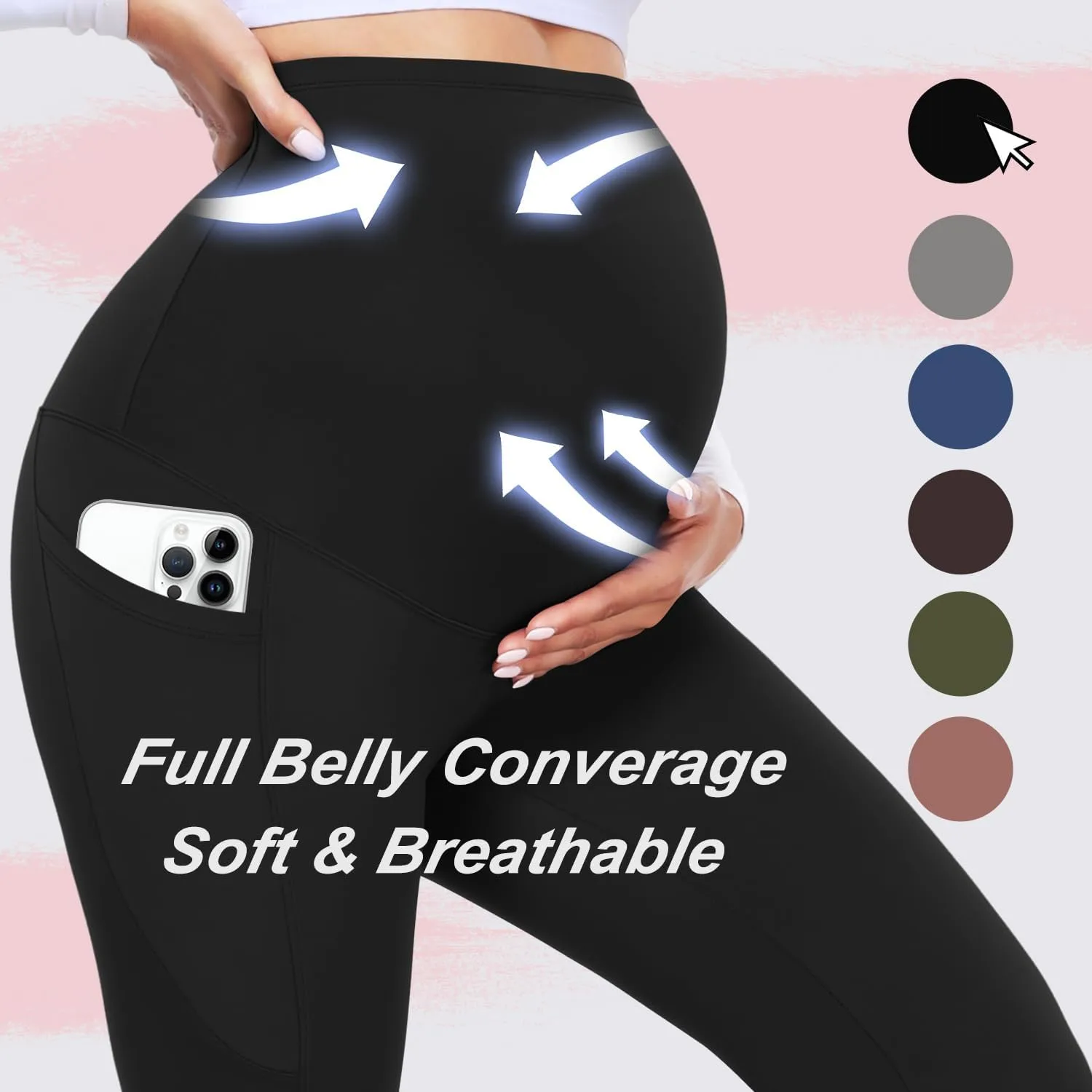 MOREFEEL Women's Maternity Leggings with Pockets Over The Belly Pregnancy Active Wear Workout Yoga Tights Pants