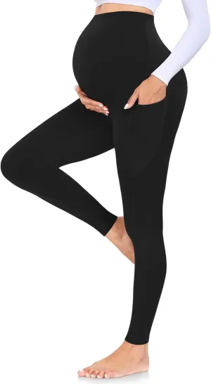 MOREFEEL Women's Maternity Leggings with Pockets Over The Belly Pregnancy Active Wear Workout Yoga Tights Pants