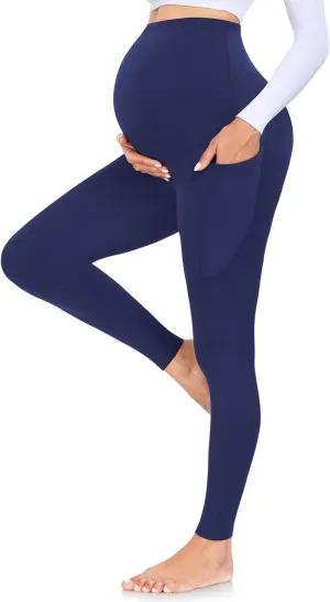 MOREFEEL Women's Maternity Leggings with Pockets Over The Belly Pregnancy Active Wear Workout Yoga Tights Pants