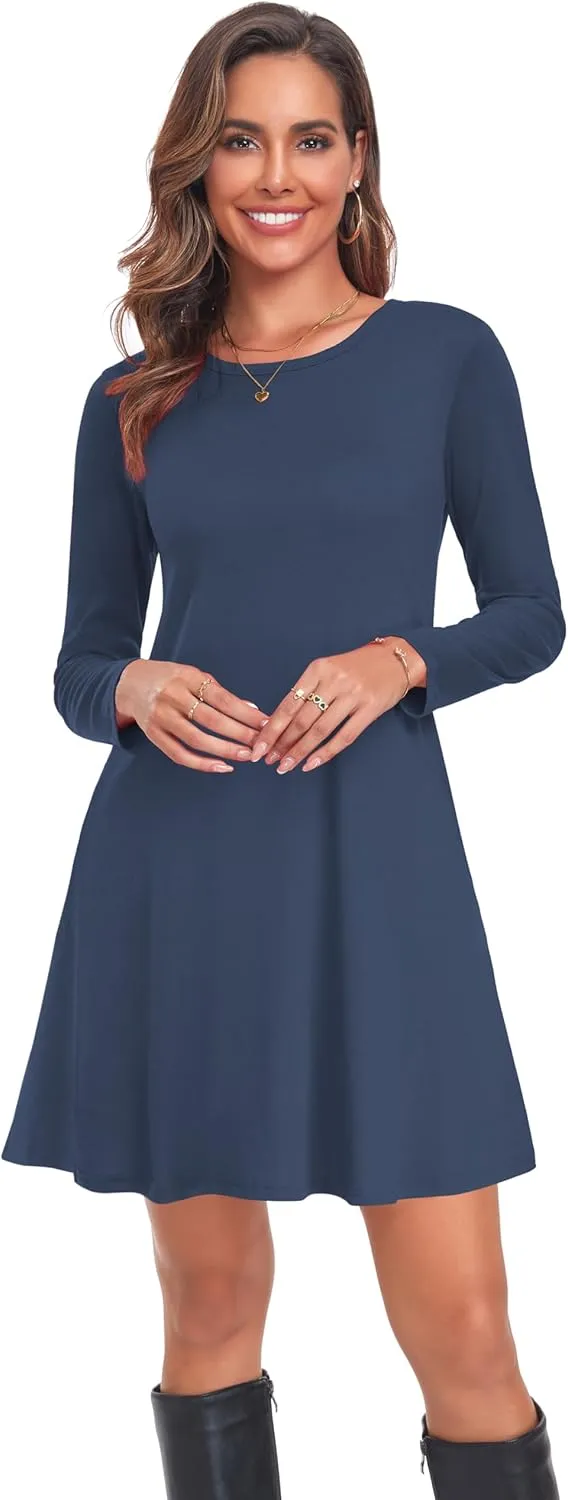 Moskill Long Sleeve Tshirt Dresses for Women with Pockets Casual Loose Swing Dress