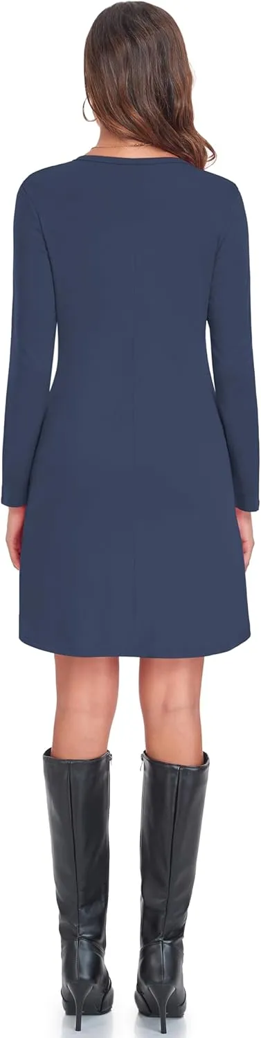 Moskill Long Sleeve Tshirt Dresses for Women with Pockets Casual Loose Swing Dress