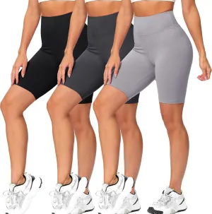 Natural Feelings 3 Pack Biker Shorts for Women-8" High Waist Workout Athletic Gym Sports Yoga Shorts Pants