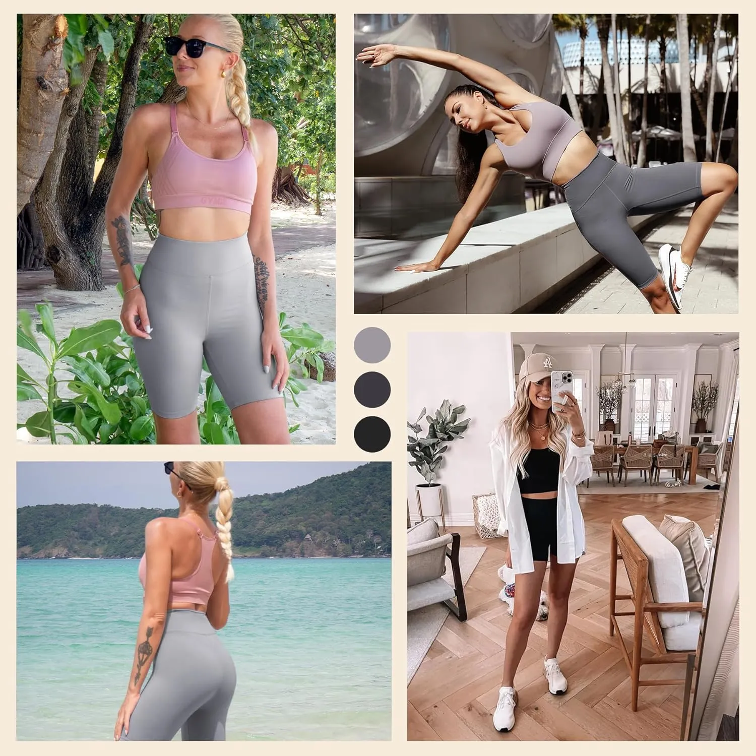 Natural Feelings 3 Pack Biker Shorts for Women-8" High Waist Workout Athletic Gym Sports Yoga Shorts Pants