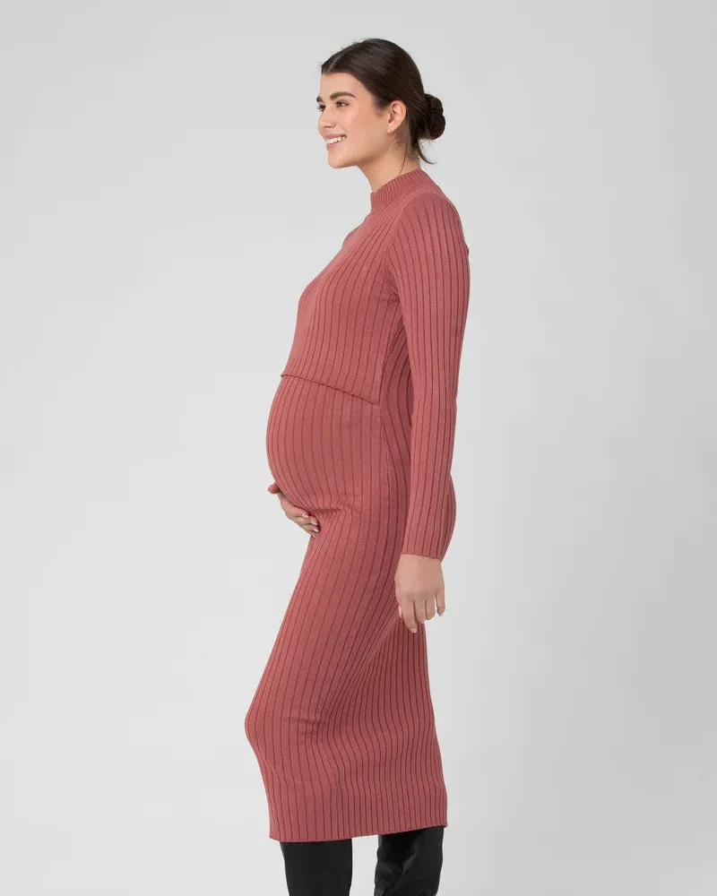 Nella Rib Nursing Knit Dress - Rouge