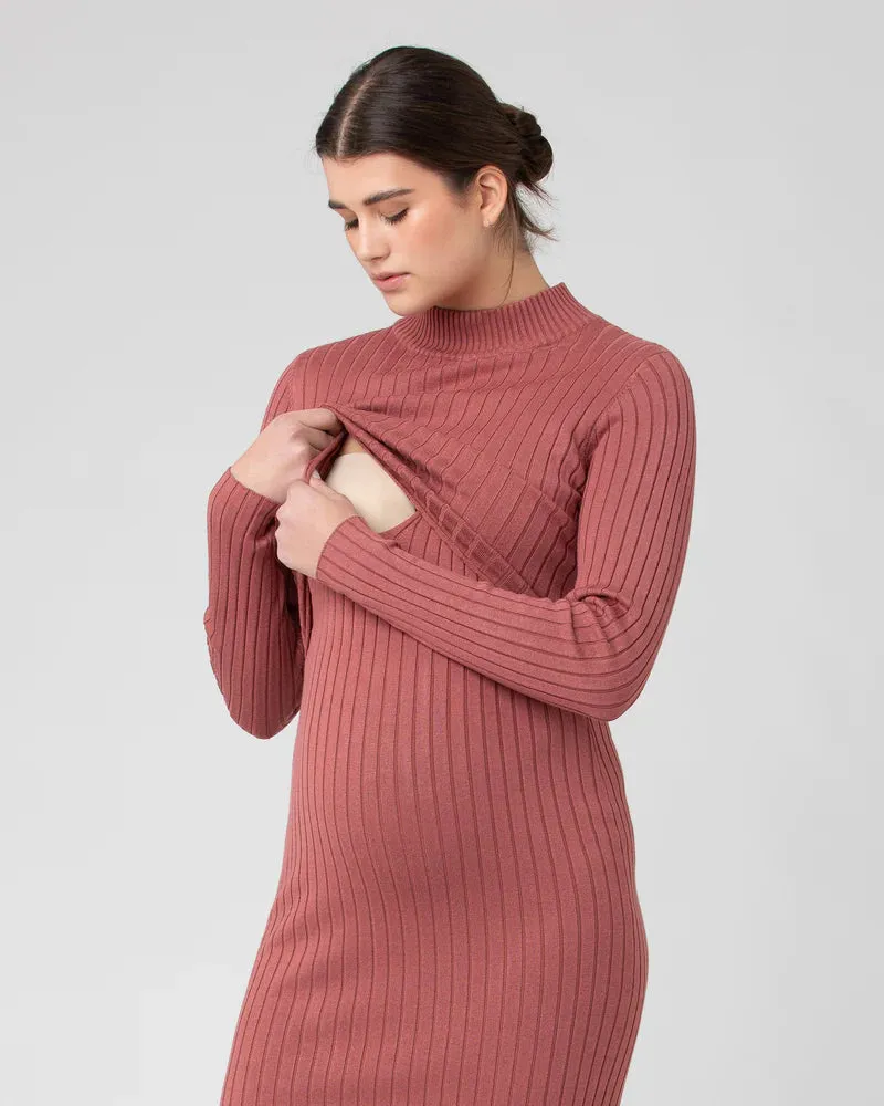 Nella Rib Nursing Knit Dress - Rouge