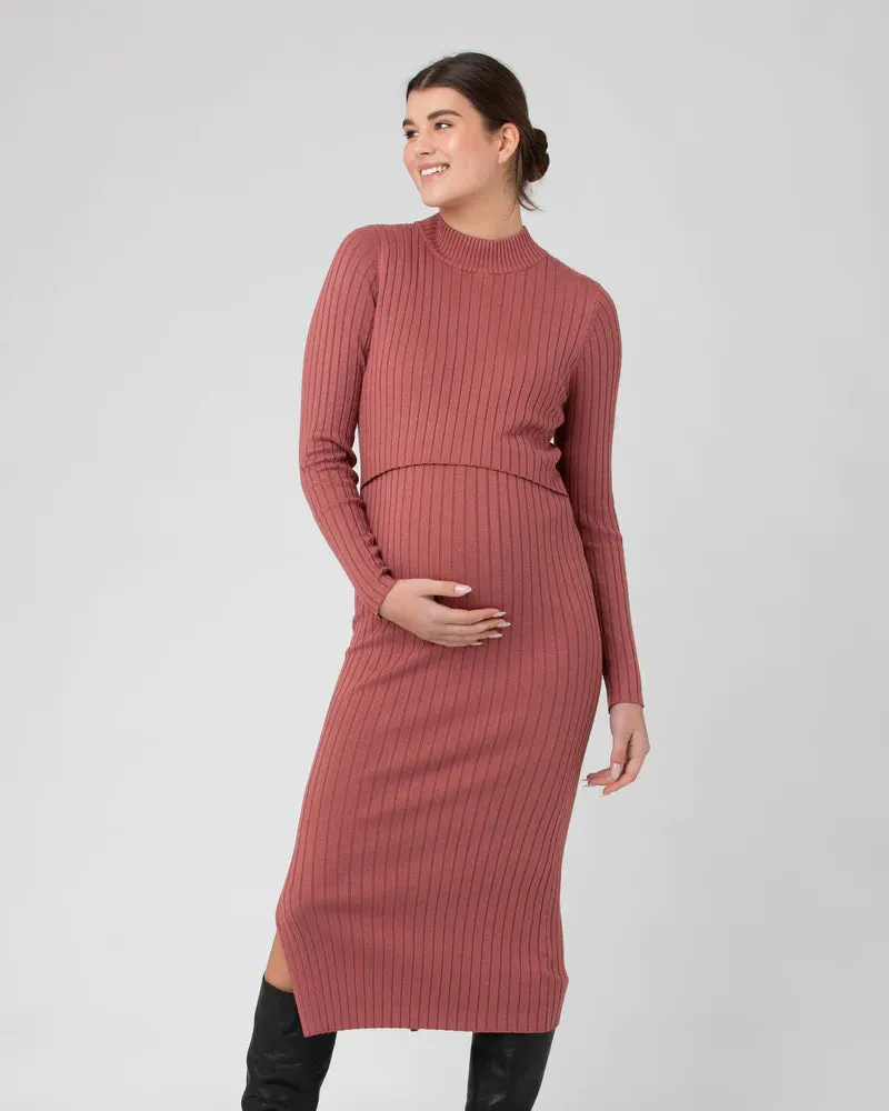 Nella Rib Nursing Knit Dress - Rouge