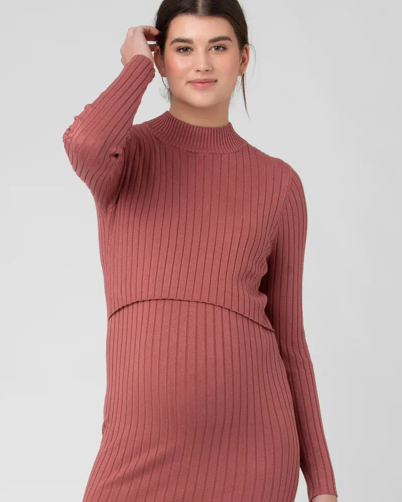 Nella Rib Nursing Knit Dress - Rouge