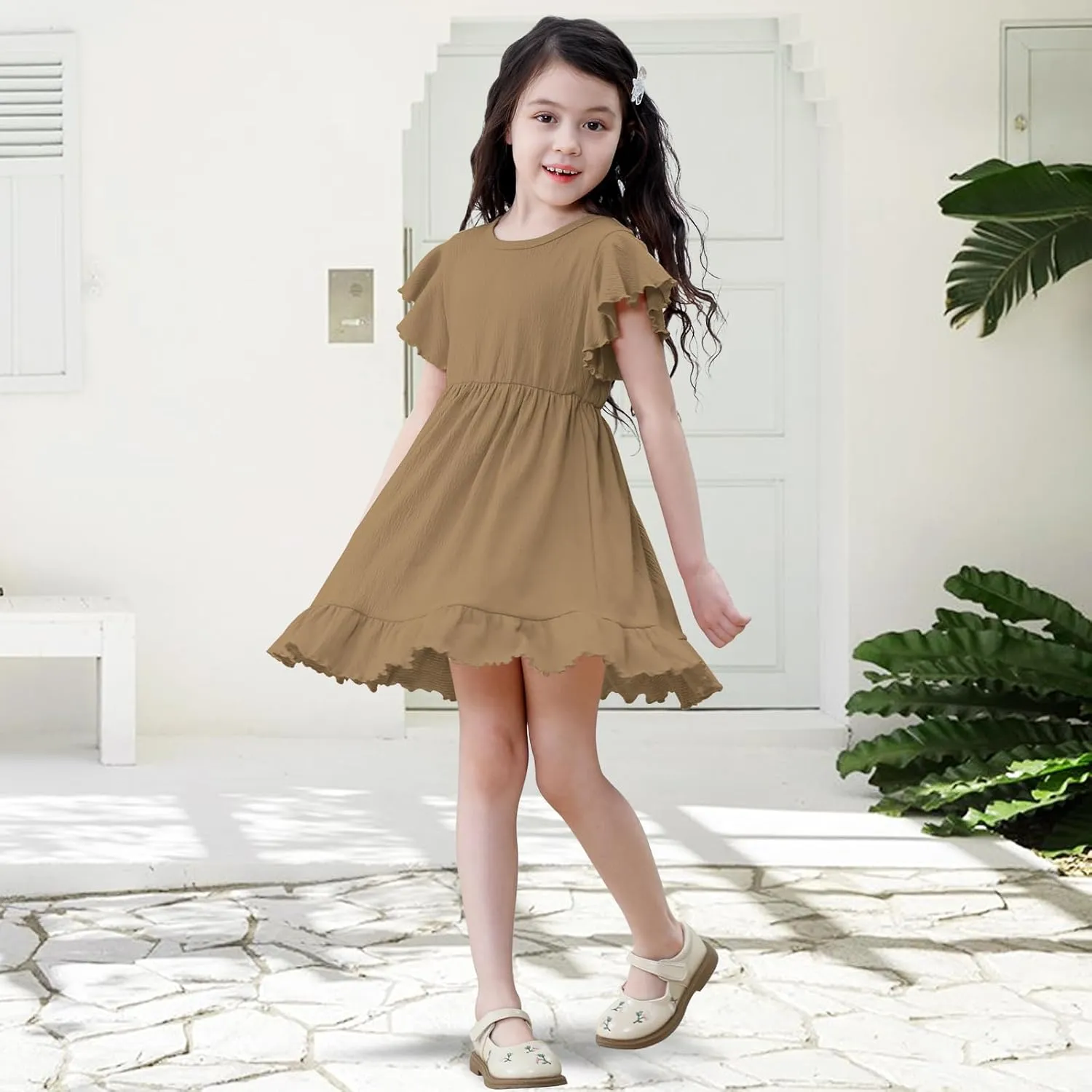 Neutocd Toddler Girl Dress Ruffled Short Sleeve Flowy Tiered Kid Baby Girl Summer Party Beach Boho Swing Dress Sundress