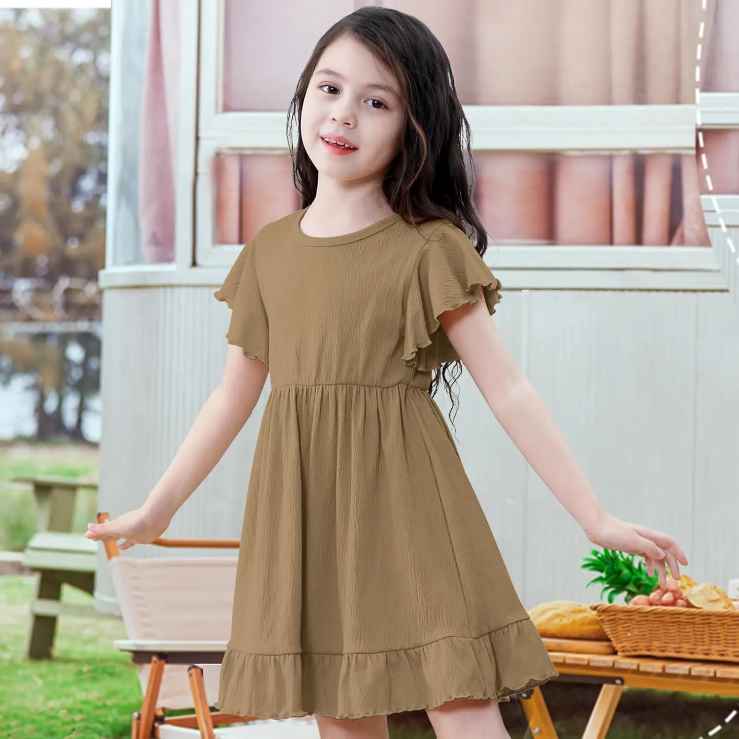 Neutocd Toddler Girl Dress Ruffled Short Sleeve Flowy Tiered Kid Baby Girl Summer Party Beach Boho Swing Dress Sundress
