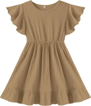 Neutocd Toddler Girl Dress Ruffled Short Sleeve Flowy Tiered Kid Baby Girl Summer Party Beach Boho Swing Dress Sundress