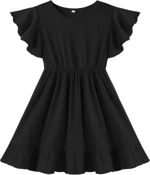 Neutocd Toddler Girl Dress Ruffled Short Sleeve Flowy Tiered Kid Baby Girl Summer Party Beach Boho Swing Dress Sundress