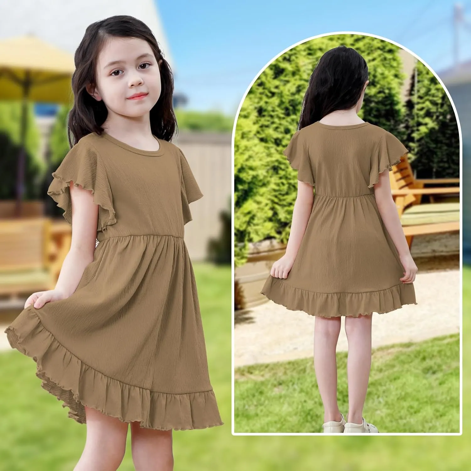Neutocd Toddler Girl Dress Ruffled Short Sleeve Flowy Tiered Kid Baby Girl Summer Party Beach Boho Swing Dress Sundress