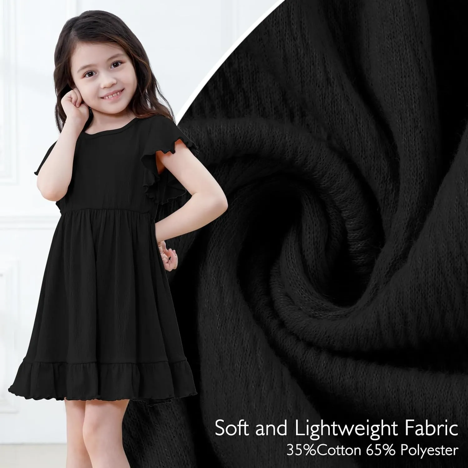 Neutocd Toddler Girl Dress Ruffled Short Sleeve Flowy Tiered Kid Baby Girl Summer Party Beach Boho Swing Dress Sundress
