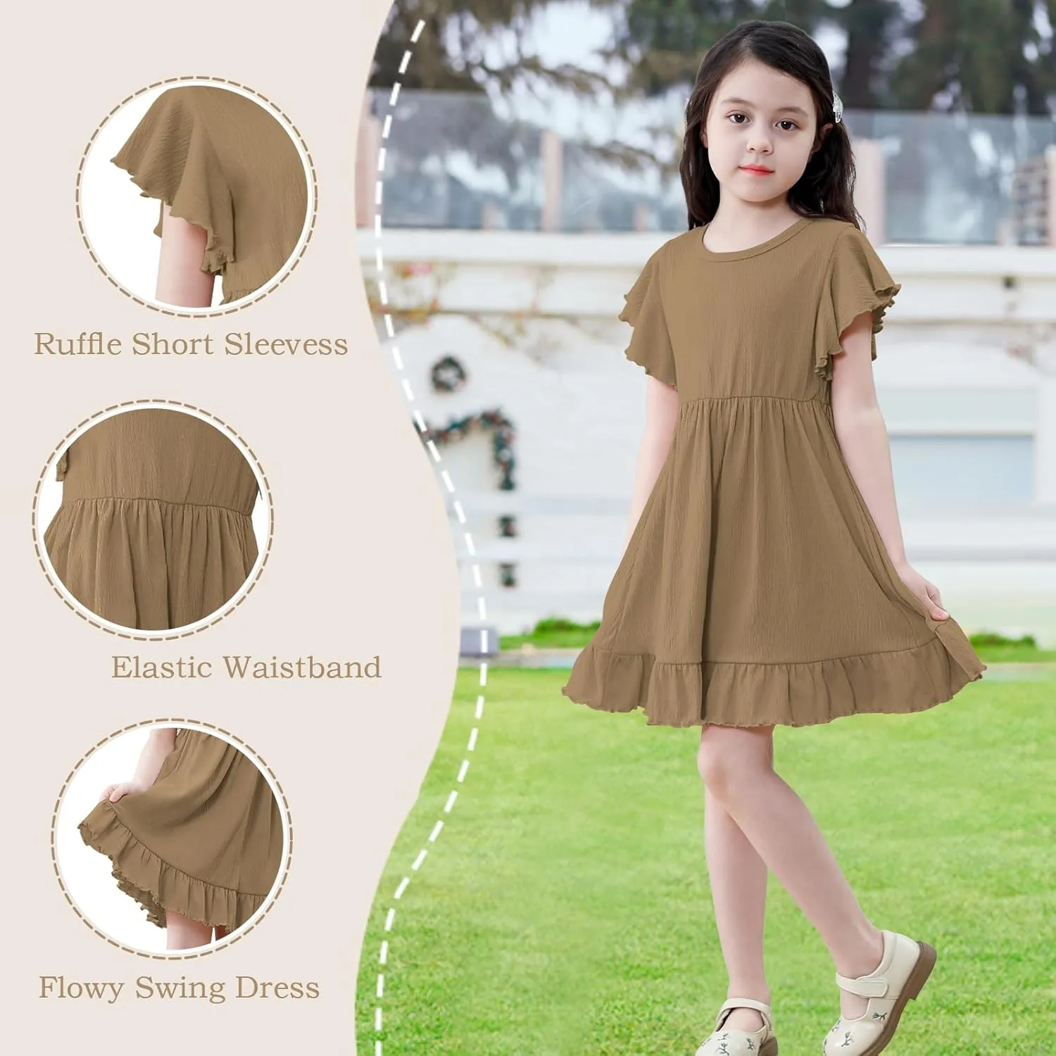 Neutocd Toddler Girl Dress Ruffled Short Sleeve Flowy Tiered Kid Baby Girl Summer Party Beach Boho Swing Dress Sundress