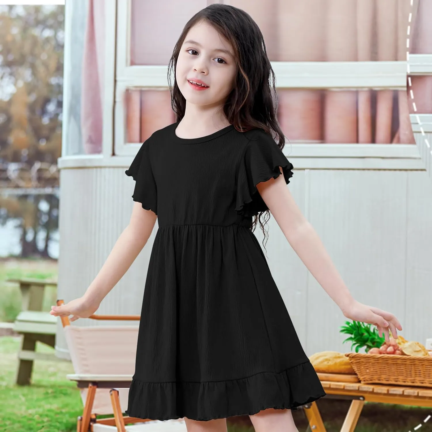 Neutocd Toddler Girl Dress Ruffled Short Sleeve Flowy Tiered Kid Baby Girl Summer Party Beach Boho Swing Dress Sundress