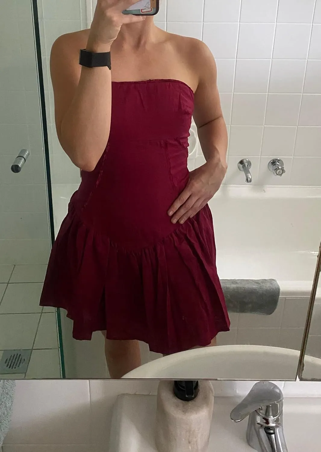 NUFIWI Women Strapless Drop Waist Flare Hem Mini Dress Off Shoulder Ruffle Ruched Short Dress A Line Mini Bandeau Dresses