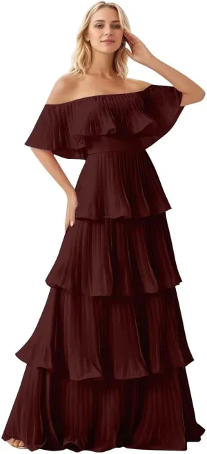 Off Shoulder Prom Dresses Long Ball Gown Chiffon Pleated Evening Dress for Women Elegant Classy