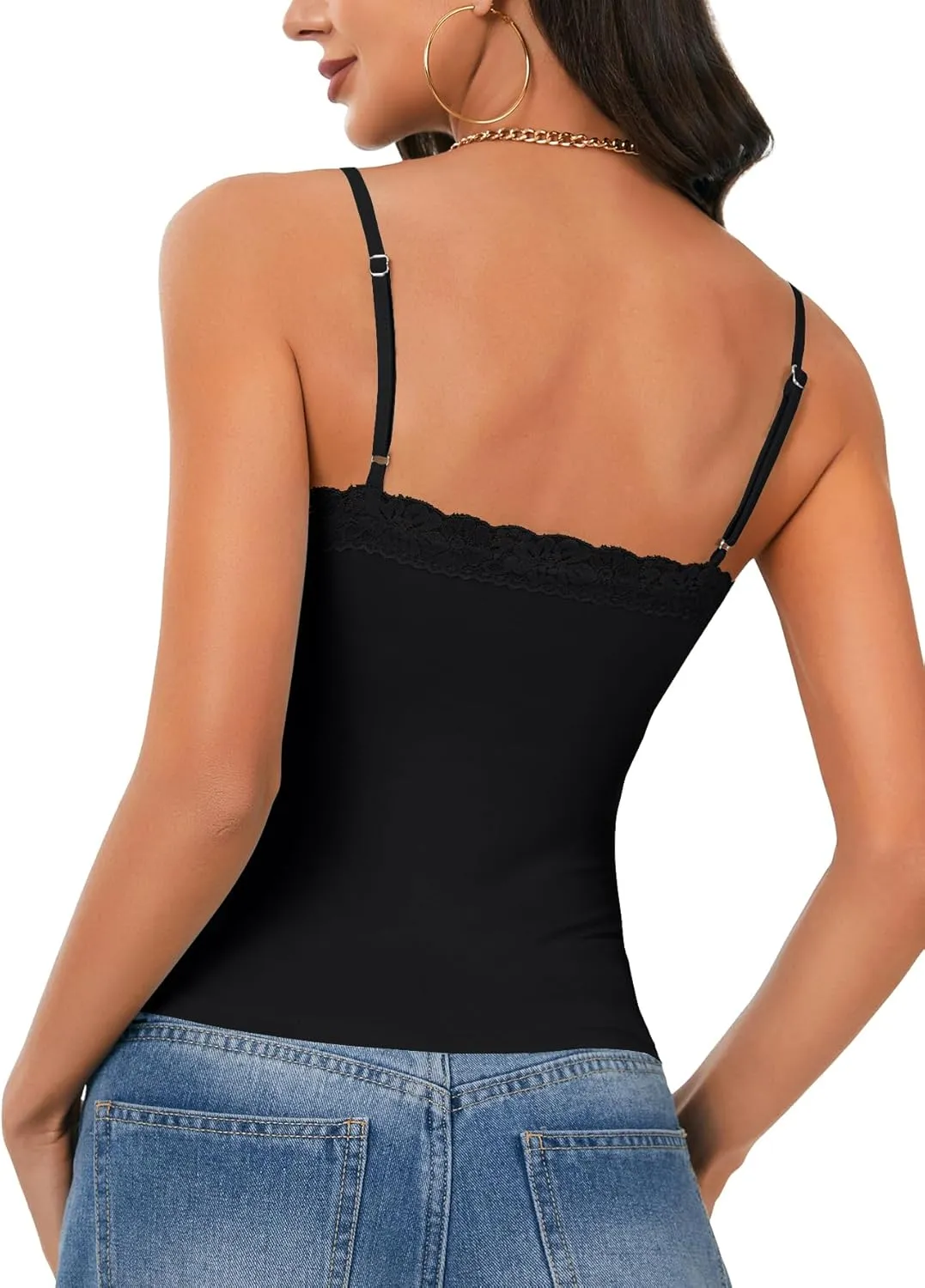 OPOIPIN Lace Square Neck Camisole Adjustable Strap Cami Sleeveless Tank Crop Top