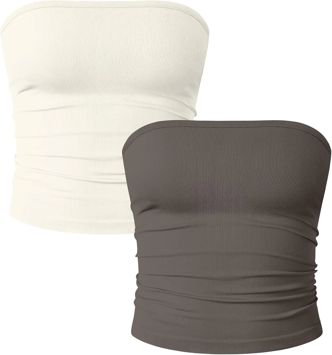 OQQ Womens 2 Piece Tube Tops Strapless Basic Sleeveless Stretch Classic-Fit Shirts Sexy Crop Tops