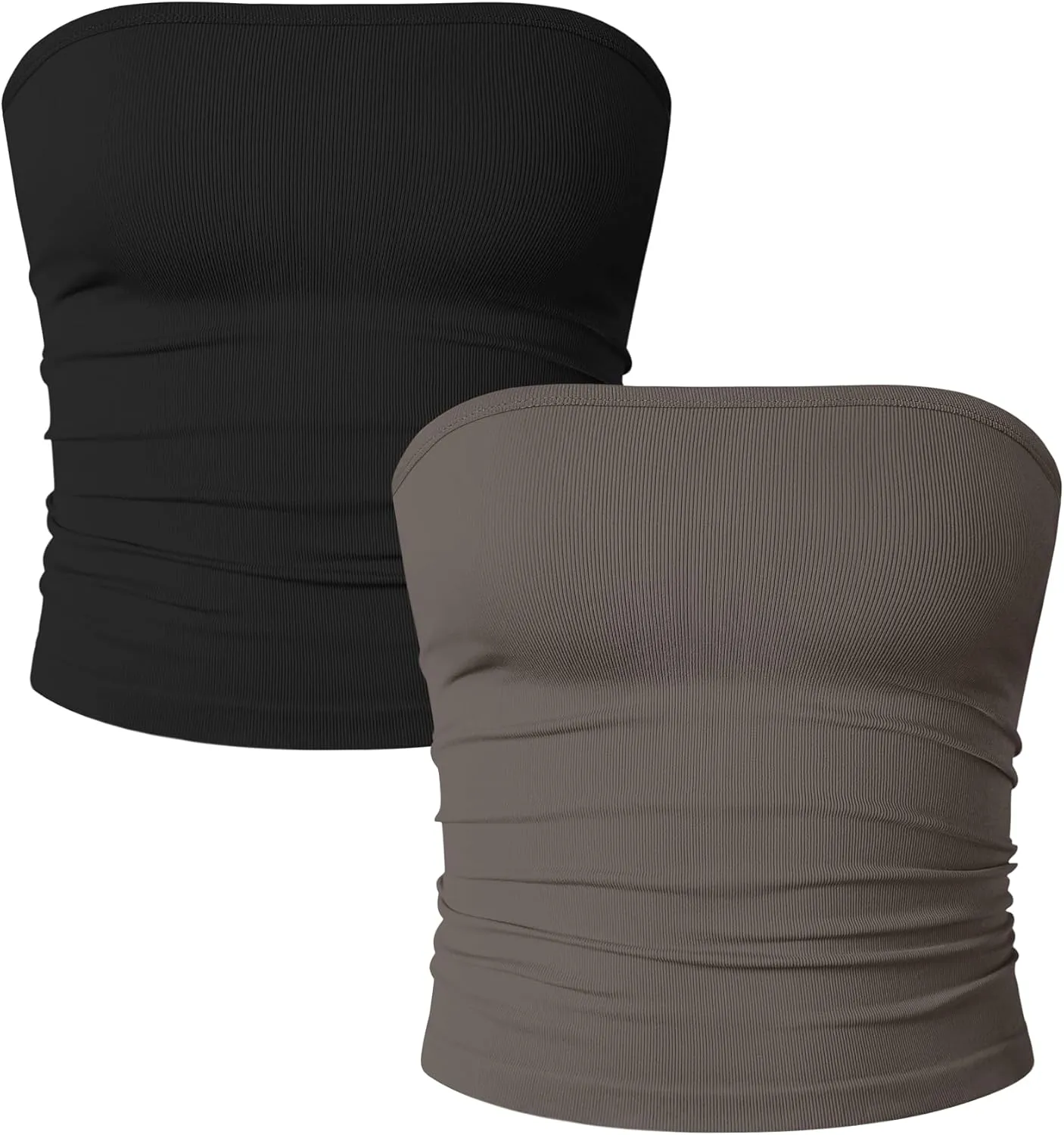 OQQ Womens 2 Piece Tube Tops Strapless Basic Sleeveless Stretch Classic-Fit Shirts Sexy Crop Tops