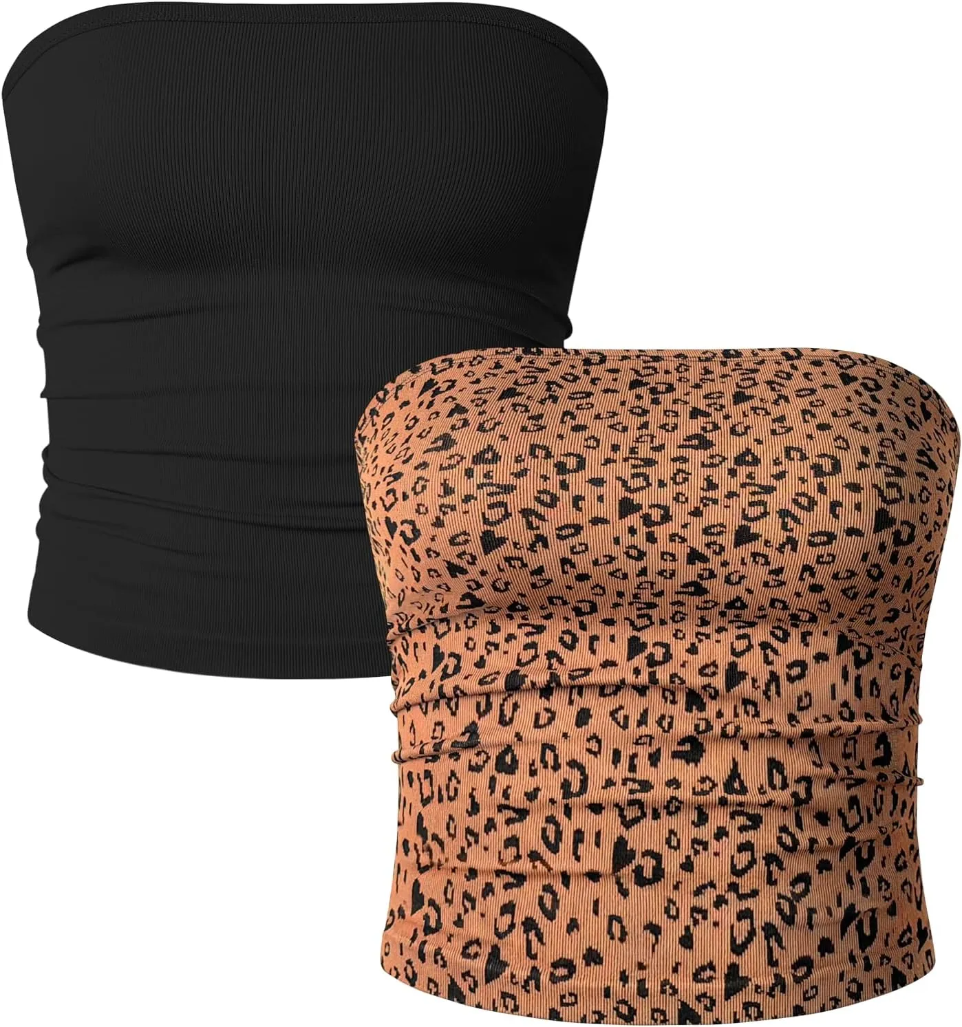 OQQ Womens 2 Piece Tube Tops Strapless Basic Sleeveless Stretch Classic-Fit Shirts Sexy Crop Tops