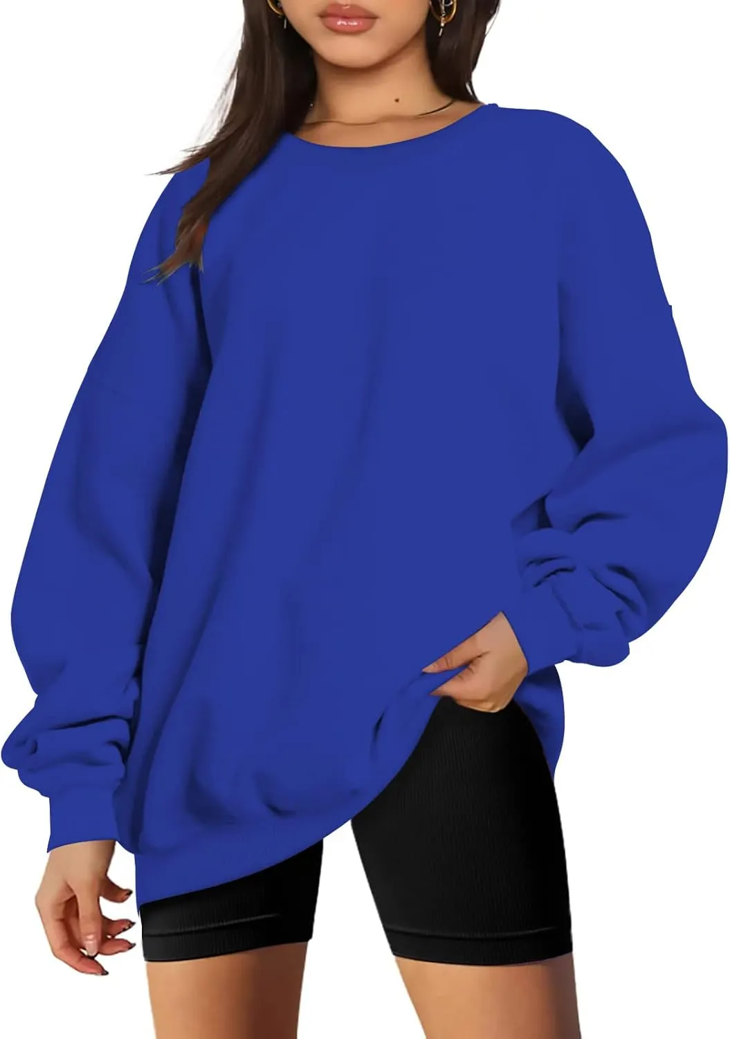 Oversized Crewneck Sweatshirt Women Trendy y2k Clothes Teen Girls Long Sleeve Drop Shoulder Pullover Fleece Sweatshirts