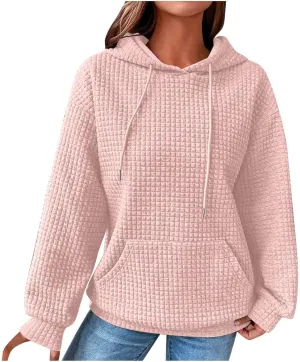 Oversized Hoodie for Women Plus Size Long Sleeve Waffle Sweatshirt Casual Loose Pullover Trendy Tops with Pocket