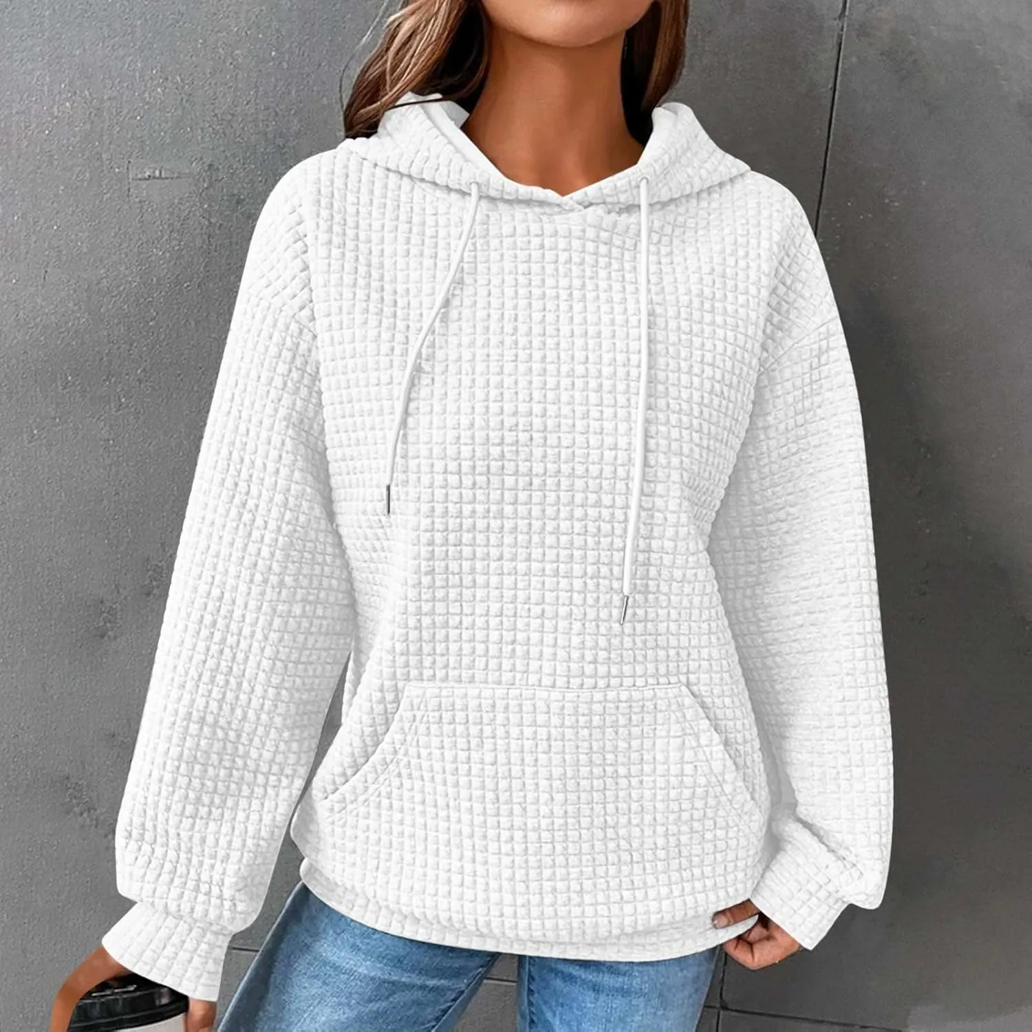 Oversized Hoodie for Women Plus Size Long Sleeve Waffle Sweatshirt Casual Loose Pullover Trendy Tops with Pocket